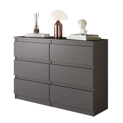 GABRIEL - Kommode / Sideboard mit 6 Schubladen - Anthrazit Grau H71cm B100cm T33cm – Furnica