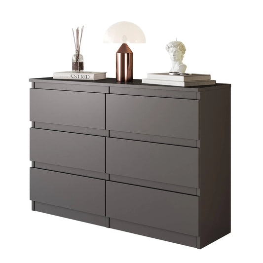 GABRIEL - Kommode / Sideboard mit 6 Schubladen - Anthrazit Grau H71cm B100cm T33cm – Furnica