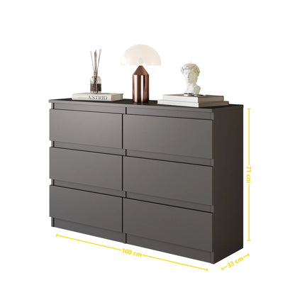 GABRIEL - Kommode / Sideboard mit 6 Schubladen - Anthrazit Grau H71cm B100cm T33cm – Furnica