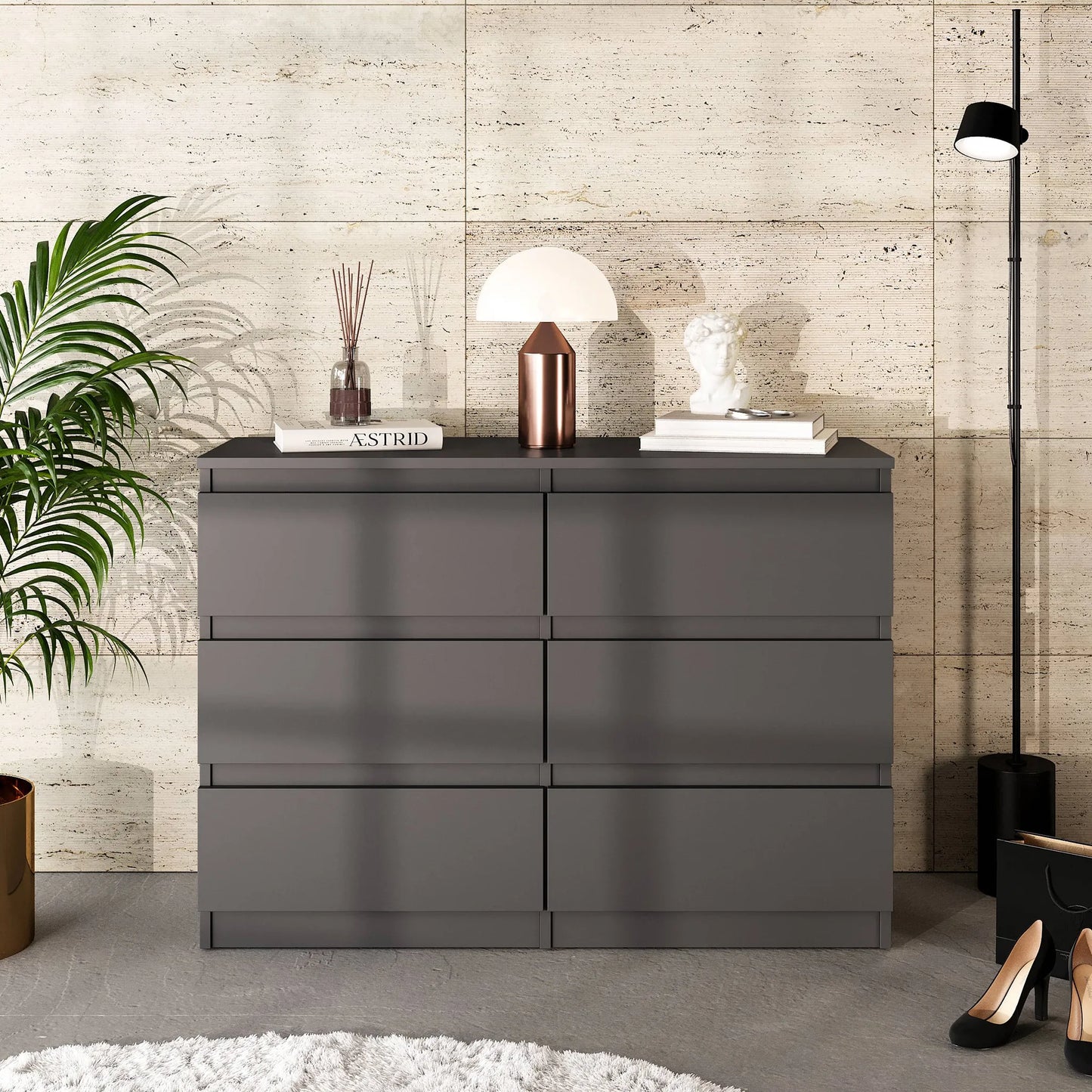 GABRIEL - Kommode / Sideboard mit 6 Schubladen - Anthrazit Grau H71cm B100cm T33cm – Furnica