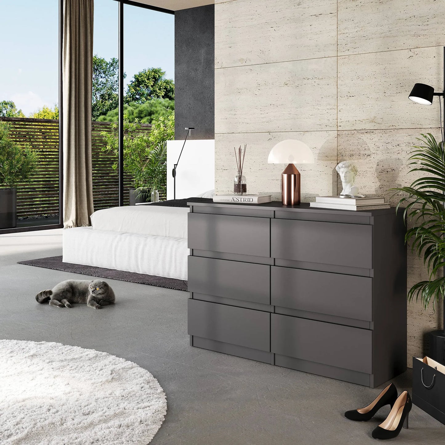 GABRIEL - Kommode / Sideboard mit 6 Schubladen - Anthrazit Grau H71cm B100cm T33cm – Furnica