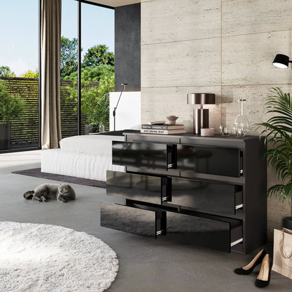 GABRIEL - Kommode / Sideboard mit 6 Schubladen - Anthrazit / Schwarz Gloss H71cm B100cm TD33cm – Furnica