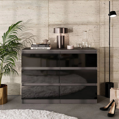 GABRIEL - Kommode / Sideboard mit 6 Schubladen - Anthrazit / Schwarz Gloss H71cm B100cm TD33cm – Furnica