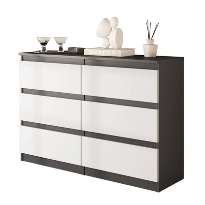 GABRIEL - Kommode / Sideboard mit 6 Schubladen - Anthrazit / Weiß Matt  H71cm B100cm TD33cm – Furnica