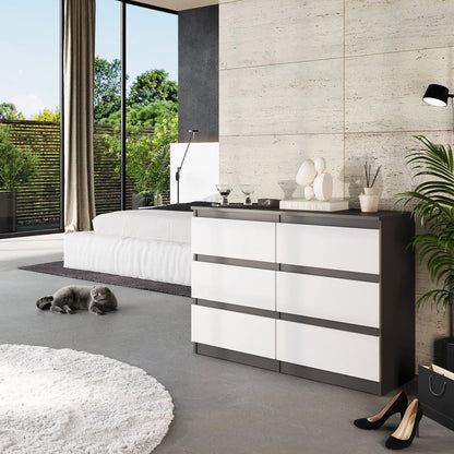 GABRIEL - Kommode / Sideboard mit 6 Schubladen - Anthrazit / Weiß Matt  H71cm B100cm TD33cm – Furnica
