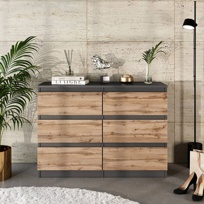 GABRIEL - Kommode / Sideboard mit 6 Schubladen - Anthrazit / Wotan Eiche H71cm B100cm T33cm – Furnica