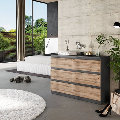 GABRIEL - Kommode / Sideboard mit 6 Schubladen - Anthrazit / Wotan Eiche H71cm B100cm T33cm – Furnica