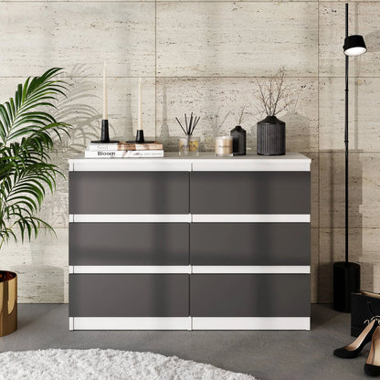 GABRIEL - Kommode / Sideboard mit 6 Schubladen - Weiß Matt / Anthrazit H71cm B100cm TD33cm – Furnica