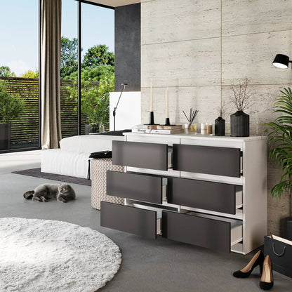 GABRIEL - Kommode / Sideboard mit 6 Schubladen - Weiß Matt / Anthrazit H71cm B100cm TD33cm – Furnica