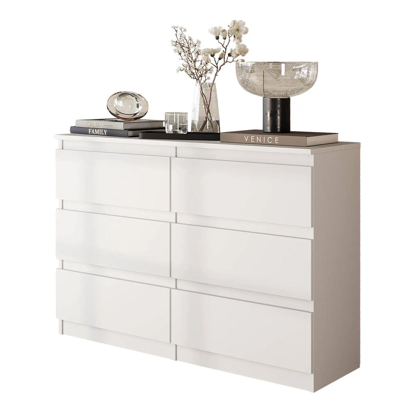 GABRIEL - Kommode / Sideboard mit 6 Schubladen - Weiß Matt H71cm B100cm T33cm – Furnica