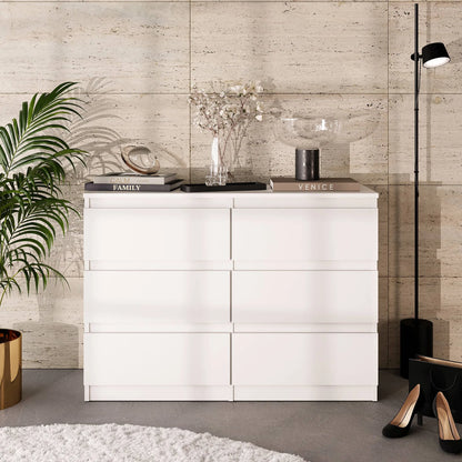GABRIEL - Kommode / Sideboard mit 6 Schubladen - Weiß Matt H71cm B100cm T33cm – Furnica