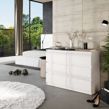 GABRIEL - Kommode / Sideboard mit 6 Schubladen - Weiß Matt H71cm B100cm T33cm – Furnica