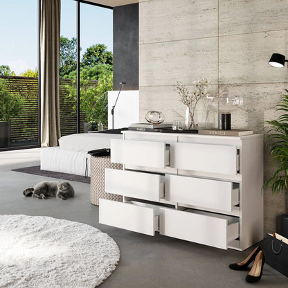 GABRIEL - Kommode / Sideboard mit 6 Schubladen - Weiß Matt H71cm B100cm T33cm – Furnica