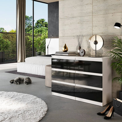 GABRIEL - Kommode / Sideboard mit 6 Schubladen - Weiß Matt / Schwarz Gloss H71cm B100cm T33cm – Furnica