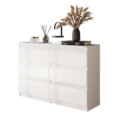GABRIEL - Kommode / Sideboard mit 6 Schubladen - Weiß Matt / Weiß Gloss H71cm B100cm T33cm – Furnica