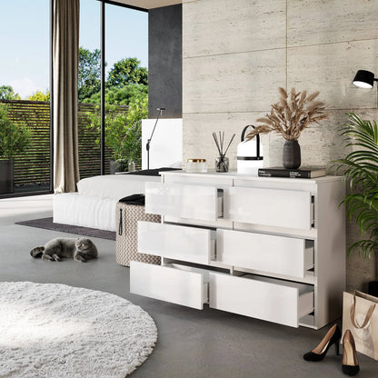 GABRIEL - Kommode / Sideboard mit 6 Schubladen - Weiß Matt / Weiß Gloss H71cm B100cm T33cm – Furnica