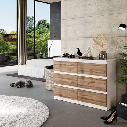 GABRIEL - Kommode / Sideboard mit 6 Schubladen - Weiß Matt / Wotan Eiche H71cm B100cm T33cm – Furnica