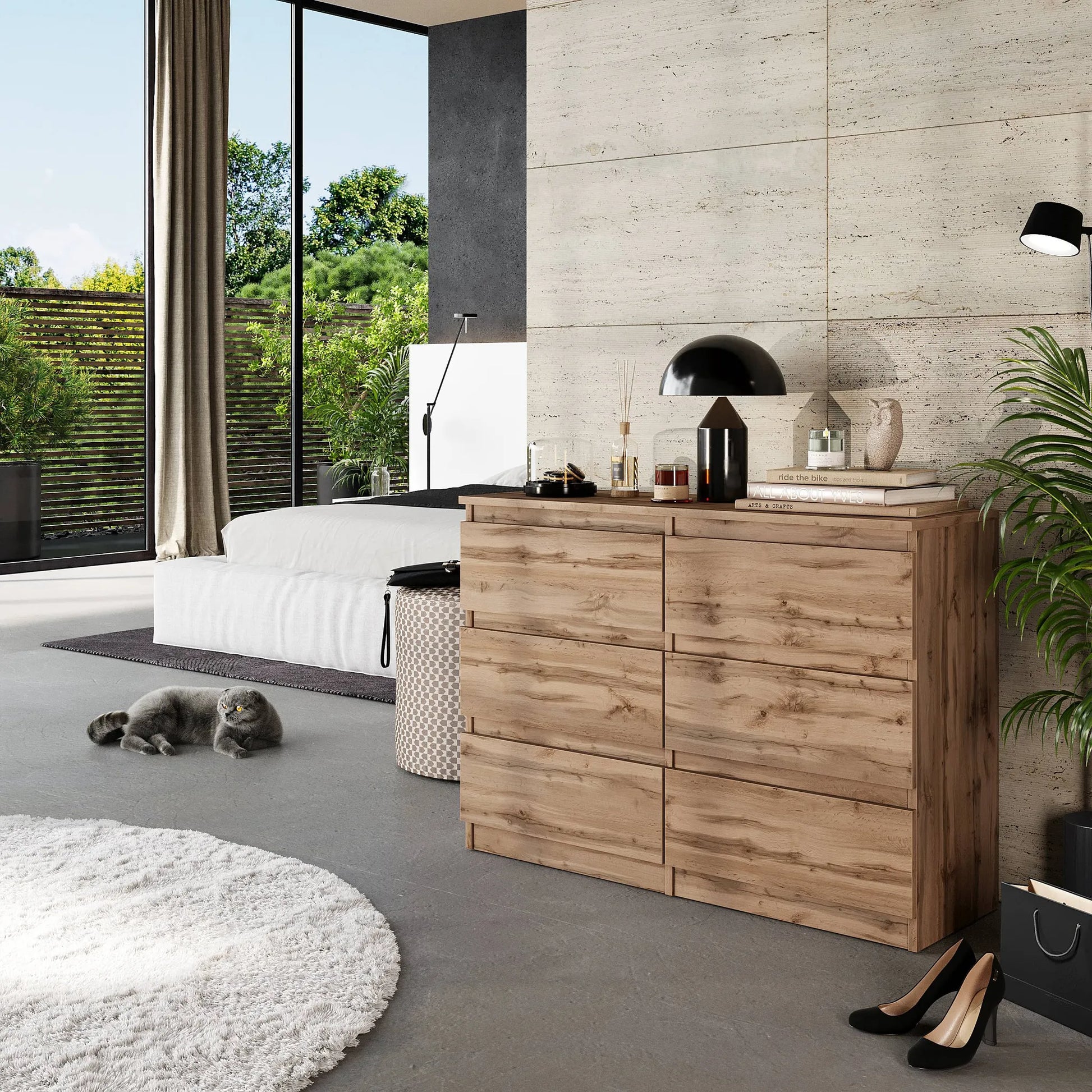 GABRIEL - Kommode / Sideboard mit 6 Schubladen - Wotan Eiche H71cm B100cm T33cm – Furnica