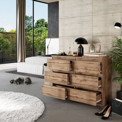 GABRIEL - Kommode / Sideboard mit 6 Schubladen - Wotan Eiche H71cm B100cm T33cm – Furnica