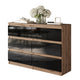 GABRIEL - Kommode / Sideboard mit 6 Schubladen - Wotan Eiche / Schwarz Gloss H71cm B100cm TD33cm – Furnica
