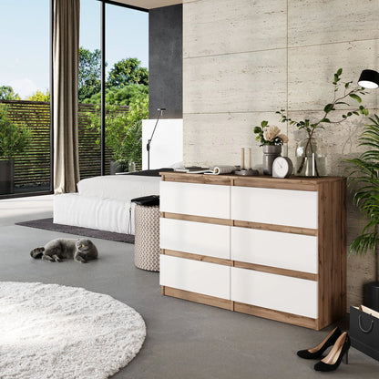 GABRIEL - Kommode / Sideboard mit 6 Schubladen - Wotan Eiche / Weiß Matt H71cm B100cm TD33cm – Furnica