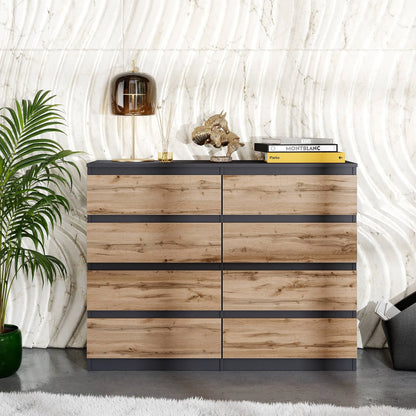 GABRIEL - Kommode / Sideboard mit 8 Schubladen - Anthrazit Grau / Wotan Eiche H92cm B120cm T33cm – Furnica