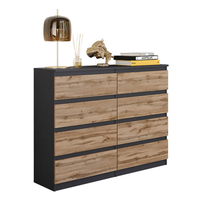 GABRIEL - Kommode / Sideboard mit 8 Schubladen - Anthrazit Grau / Wotan Eiche H92cm B120cm T33cm – Furnica