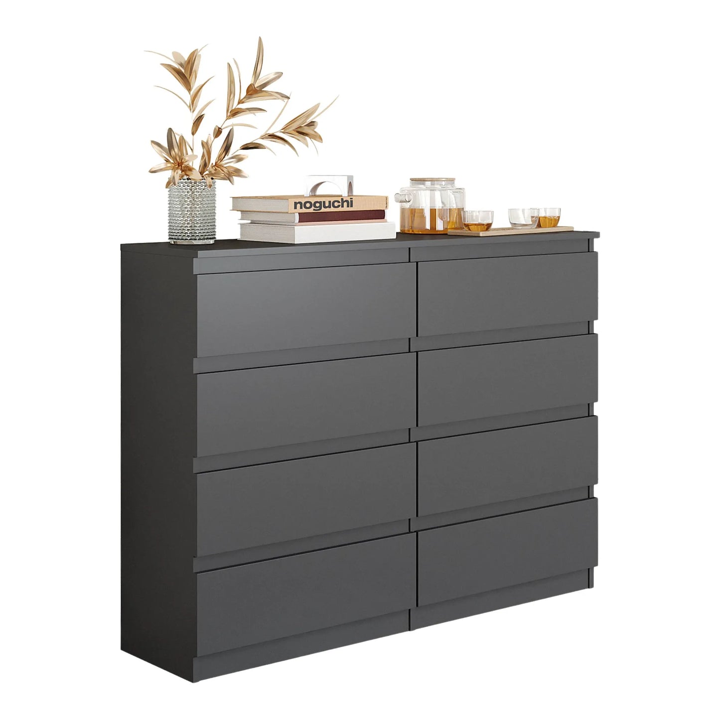 GABRIEL - Kommode / Sideboard mit 8 Schubladen - Anthrazit H92cm B120cm T33cm – Furnica