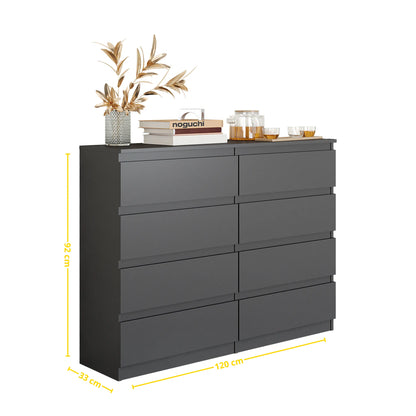 GABRIEL - Kommode / Sideboard mit 8 Schubladen - Anthrazit H92cm B120cm T33cm – Furnica