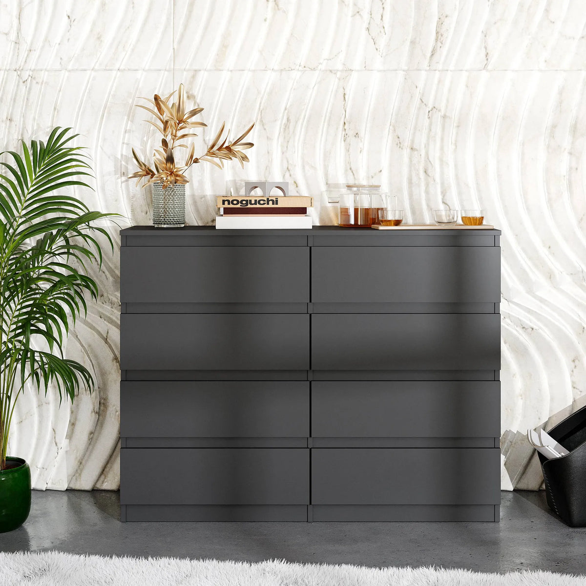 GABRIEL - Kommode / Sideboard mit 8 Schubladen - Anthrazit H92cm B120cm T33cm – Furnica