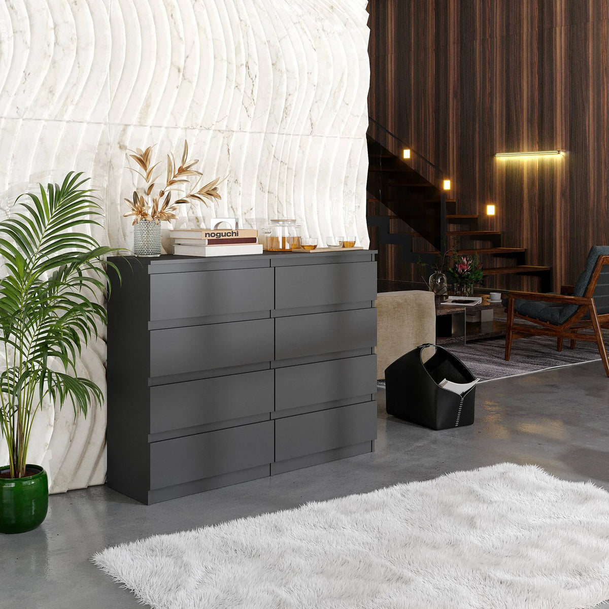 GABRIEL - Kommode / Sideboard mit 8 Schubladen - Anthrazit H92cm B120cm T33cm – Furnica