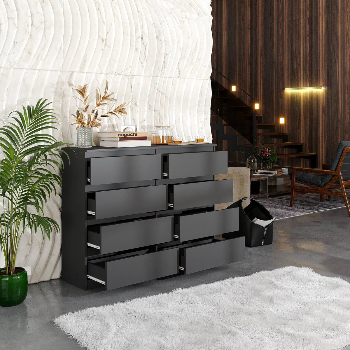 GABRIEL - Kommode / Sideboard mit 8 Schubladen - Anthrazit H92cm B120cm T33cm – Furnica