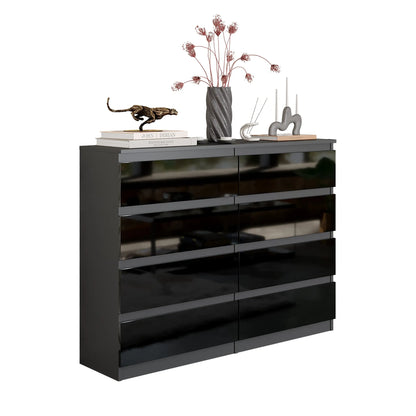 GABRIEL - Kommode / Sideboard mit 8 Schubladen - Anthrazit / Schwarz Gloss H92cm B120cm T33cm – Furnica