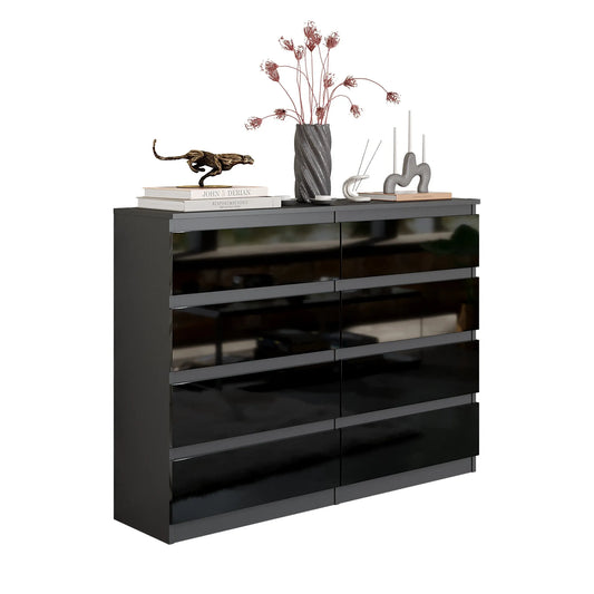 GABRIEL - Kommode / Sideboard mit 8 Schubladen - Anthrazit / Schwarz Gloss H92cm B120cm T33cm – Furnica