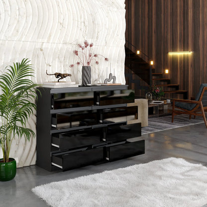 GABRIEL - Kommode / Sideboard mit 8 Schubladen - Anthrazit / Schwarz Gloss H92cm B120cm T33cm – Furnica