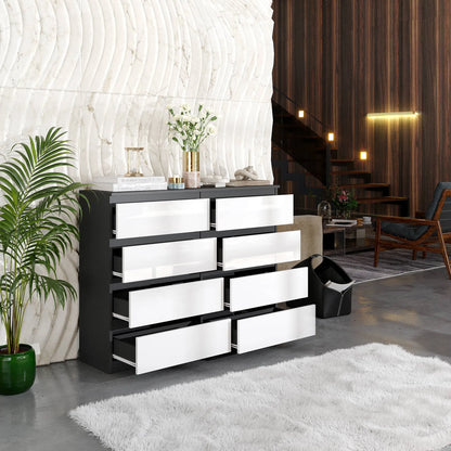 GABRIEL - Kommode / Sideboard mit 8 Schubladen - Anthrazit / Weiß Gloss H92cm B120cm T33cm – Furnica