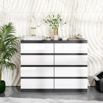 GABRIEL - Kommode / Sideboard mit 8 Schubladen - Anthrazit / Weiß Gloss H92cm B120cm T33cm – Furnica