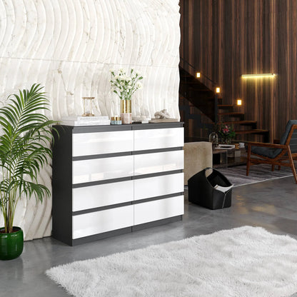 GABRIEL - Kommode / Sideboard mit 8 Schubladen - Anthrazit / Weiß Gloss H92cm B120cm T33cm – Furnica