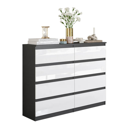 GABRIEL - Kommode / Sideboard mit 8 Schubladen - Anthrazit / Weiß Gloss H92cm B120cm T33cm – Furnica