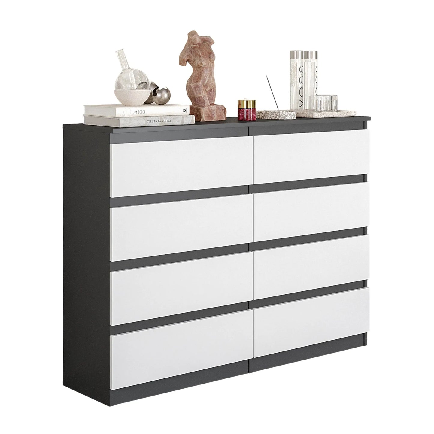 GABRIEL - Kommode / Sideboard mit 8 Schubladen - Anthrazit / Weiß Matt H92cm B120cm T33cm – Furnica
