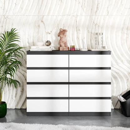 GABRIEL - Kommode / Sideboard mit 8 Schubladen - Anthrazit / Weiß Matt H92cm B120cm T33cm – Furnica