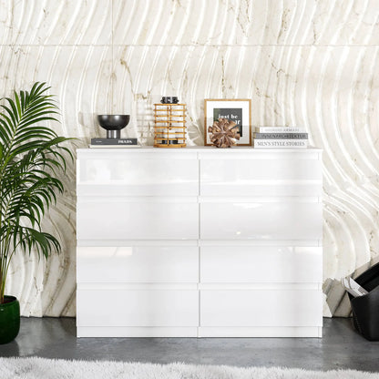 GABRIEL - Kommode / Sideboard mit 8 Schubladen - Weiß Gloss H92cm B120cm T33cm – Furnica