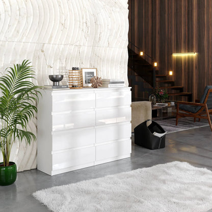 GABRIEL - Kommode / Sideboard mit 8 Schubladen - Weiß Gloss H92cm B120cm T33cm – Furnica