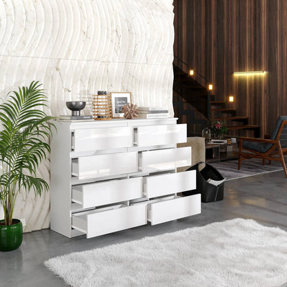 GABRIEL - Kommode / Sideboard mit 8 Schubladen - Weiß Gloss H92cm B120cm T33cm – Furnica