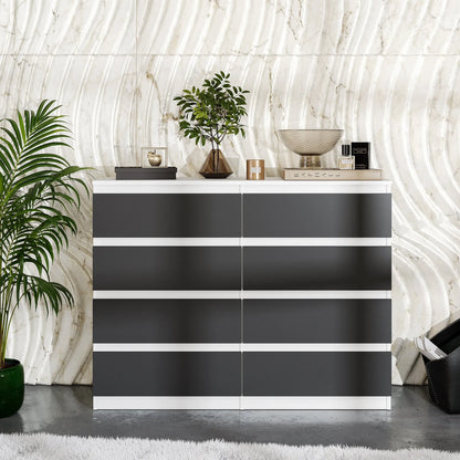GABRIEL - Kommode / Sideboard mit 8 Schubladen - Weiß Matt / Anthrazit H92cm B120cm T33cm – Furnica