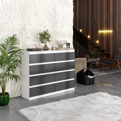 GABRIEL - Kommode / Sideboard mit 8 Schubladen - Weiß Matt / Anthrazit H92cm B120cm T33cm – Furnica