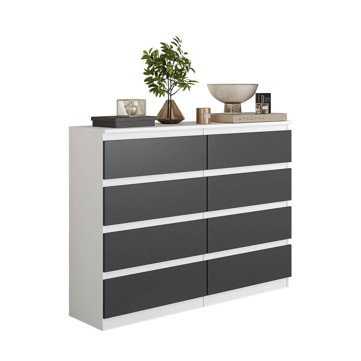 GABRIEL - Kommode / Sideboard mit 8 Schubladen - Weiß Matt / Anthrazit H92cm B120cm T33cm – Furnica