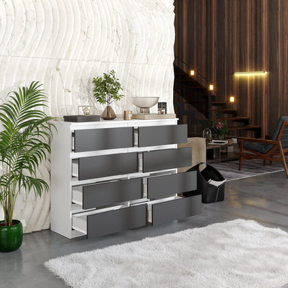 GABRIEL - Kommode / Sideboard mit 8 Schubladen - Weiß Matt / Anthrazit H92cm B120cm T33cm – Furnica