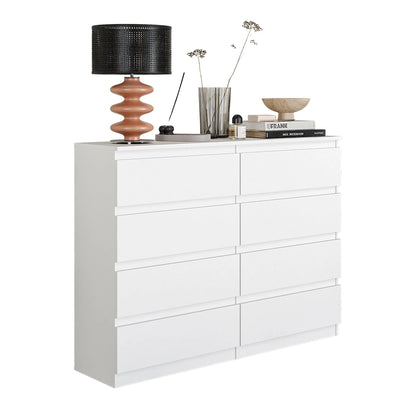 GABRIEL - Kommode / Sideboard mit 8 Schubladen - Weiß Matt H92cm B120cm T33cm – Furnica