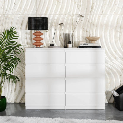 GABRIEL - Kommode / Sideboard mit 8 Schubladen - Weiß Matt H92cm B120cm T33cm – Furnica